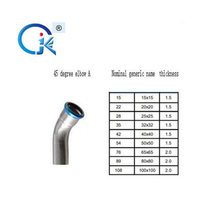304 gomiti da 90 gradi di acciaio inossidabile, 1.6MPa DN15 ss premono i montaggi